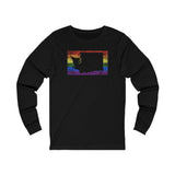 Washington Pride Flag Long Sleeve Tee: Rainbow LGBTQ+ State Silhouette Distressed Long Sleeve T-Shirt