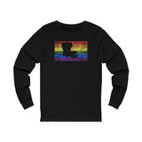 Louisiana Pride Flag Long Sleeve Tee: Rainbow LGBTQ+ State Silhouette Distressed Long Sleeve T-Shirt