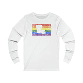Louisiana Pride Flag Long Sleeve Tee: Rainbow LGBTQ+ State Silhouette Distressed Long Sleeve T-Shirt