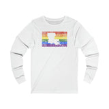 Louisiana Pride Flag Long Sleeve Tee: Rainbow LGBTQ+ State Silhouette Distressed Long Sleeve T-Shirt