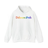 Delaware Pride Hoodie: Flowing Cursive Design with LGBTQ+ Gradient