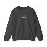 Lesbian Pride Sweater: Flowing Cursive 'Pride' in Gradient Hues