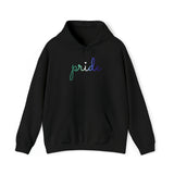 Gay Pride Hoodie: Flowing Cursive 'Pride' in Gradient Hues