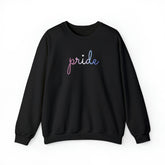 Bigender Pride Sweater: Flowing Cursive 'Pride' in Gradient Hues