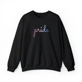 Bigender Pride Sweater: Flowing Cursive 'Pride' in Gradient Hues