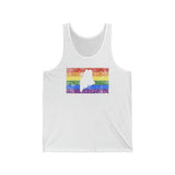 Maine Pride Flag Tank: Rainbow LGBTQ+ State Silhouette Distressed Tank-Top