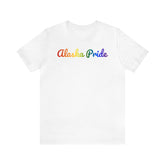 Alaska Pride T-Shirt: Flowing Cursive Design with LGBTQ+ Gradient
