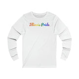 Illinois Pride Long Sleeve Tee: Flowing Cursive Design with LGBTQ+ Gradient