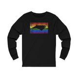 North Carolina Pride Flag Long Sleeve Tee: Rainbow LGBTQ+ State Silhouette Distressed Long Sleeve T-Shirt
