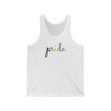 Philly Pride Flag Tank-Top: Flowing Cursive 'Pride' in Gradient Hues