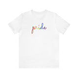 Pride T-Shirt: Flowing Cursive 'Pride' in Gradient Hues