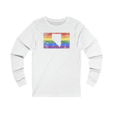 Nevada Pride Flag Long Sleeve Tee: Rainbow LGBTQ+ State Silhouette Distressed Long Sleeve T-Shirt