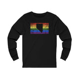 Nevada Pride Flag Long Sleeve Tee: Rainbow LGBTQ+ State Silhouette Distressed Long Sleeve T-Shirt