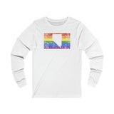 Nevada Pride Flag Long Sleeve Tee: Rainbow LGBTQ+ State Silhouette Distressed Long Sleeve T-Shirt