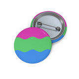 Polysexual Pride Flag Pin: Round Button with Wavey Design