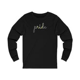 Demigender Pride Long Sleeve T-Shirt: Flowing Cursive 'Pride' in Gradient Hues