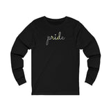 Demigender Pride Long Sleeve T-Shirt: Flowing Cursive 'Pride' in Gradient Hues