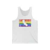 California Pride Flag Tank: Rainbow LGBTQ+ State Silhouette Distressed Tank-Top
