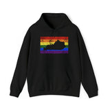 Kentucky Pride Flag Hoodie: Rainbow LGBTQ+ State Silhouette Distressed Hooded Sweatshirt