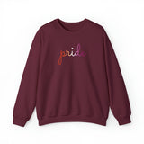 Lesbian Pride Sweater: Flowing Cursive 'Pride' in Gradient Hues