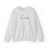 Rainbow Love Script Sweatshirt: Subtly Elegant Pride Sweater