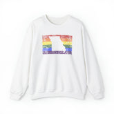 Missouri Pride Flag Sweater: Rainbow LGBTQ+ State Silhouette Distressed Sweatshirt