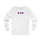 Bisexual Flag Hearts Long Sleeve Tee: Pride LGBTQ+ Gradient Design