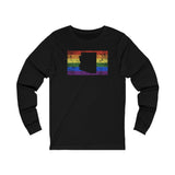 Arizona Pride Flag Long Sleeve Tee: Rainbow LGBTQ+ State Silhouette Distressed Long Sleeve T-Shirt