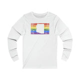 Arizona Pride Flag Long Sleeve Tee: Rainbow LGBTQ+ State Silhouette Distressed Long Sleeve T-Shirt