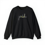 Demigender Pride Sweater: Flowing Cursive 'Pride' in Gradient Hues