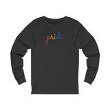 Pride Long Sleeve T-Shirt: Flowing Cursive 'Pride' in Gradient Hues
