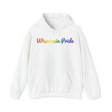 Wisconsin Pride Hoodie: Flowing Cursive Design with LGBTQ+ Gradient
