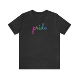Polysexual Pride T-Shirt: Flowing Cursive 'Pride' in Gradient Hues