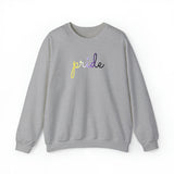 Nonbinary Pride Sweater: Flowing Cursive 'Pride' in Gradient Hues