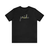 Demigender Pride T-Shirt: Flowing Cursive 'Pride' in Gradient Hues