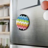 Queer Pride Flag Magnet: Wavey Round Button for Fridge