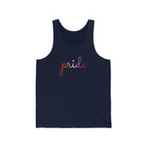 Lesbian Pride Tank-Top: Flowing Cursive 'Pride' in Gradient Hues