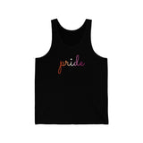 Lesbian Pride Tank-Top: Flowing Cursive 'Pride' in Gradient Hues
