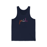 Lesbian Pride Tank-Top: Flowing Cursive 'Pride' in Gradient Hues