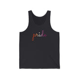 Lesbian Pride Tank-Top: Flowing Cursive 'Pride' in Gradient Hues