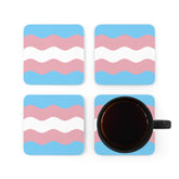 Transgender Flag Coaster Set: 4 Corkwood Ripple Drink Coasters