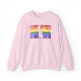 Delaware Pride Flag Sweater: Rainbow LGBTQ+ State Silhouette Distressed Sweatshirt