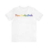 Nova Scotia Pride T-Shirt: Flowing Cursive Design with LGBTQ+ Gradient
