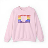 Ohio Pride Flag Sweater: Rainbow LGBTQ+ State Silhouette Distressed Sweatshirt