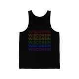 Wisconsin LGBTQ+ Pride Flag, Faded Black Tank-Top