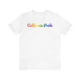 California Pride T-Shirt: Flowing Cursive Design with LGBTQ+ Gradient