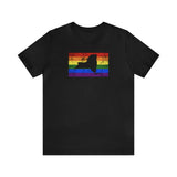 New York Pride Flag Tee: Rainbow LGBTQ+ State Silhouette Distressed Shirt