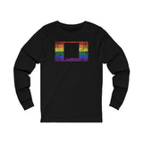 New Mexico Pride Flag Long Sleeve Tee: Rainbow LGBTQ+ State Silhouette Distressed Long Sleeve T-Shirt