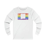 New Mexico Pride Flag Long Sleeve Tee: Rainbow LGBTQ+ State Silhouette Distressed Long Sleeve T-Shirt