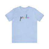 Philly Pride Flag T-Shirt: Flowing Cursive 'Pride' in Gradient Hues